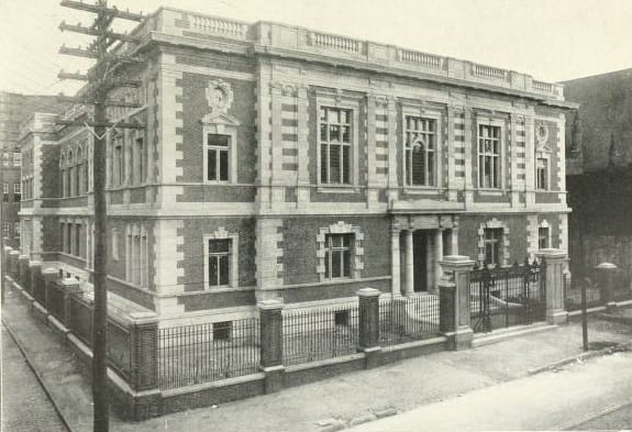 photo of the College when new from the book "College of Physicians of Philadelphia" by Henry J. Norman. Photo is probably by the College, published by the College, with no copyright. The building is now a National Historic Landmark.